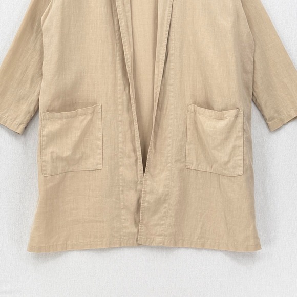 IT IS WELL LA Linen Duster Cardigan Women Small Tan Open Casual Jacket Lagenlook - Picture 8 of 15